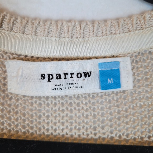 Sparrow Womens Linen Open Knit Pullover Sweater Size Medium Beige Beachy Boho - Picture 2 of 8